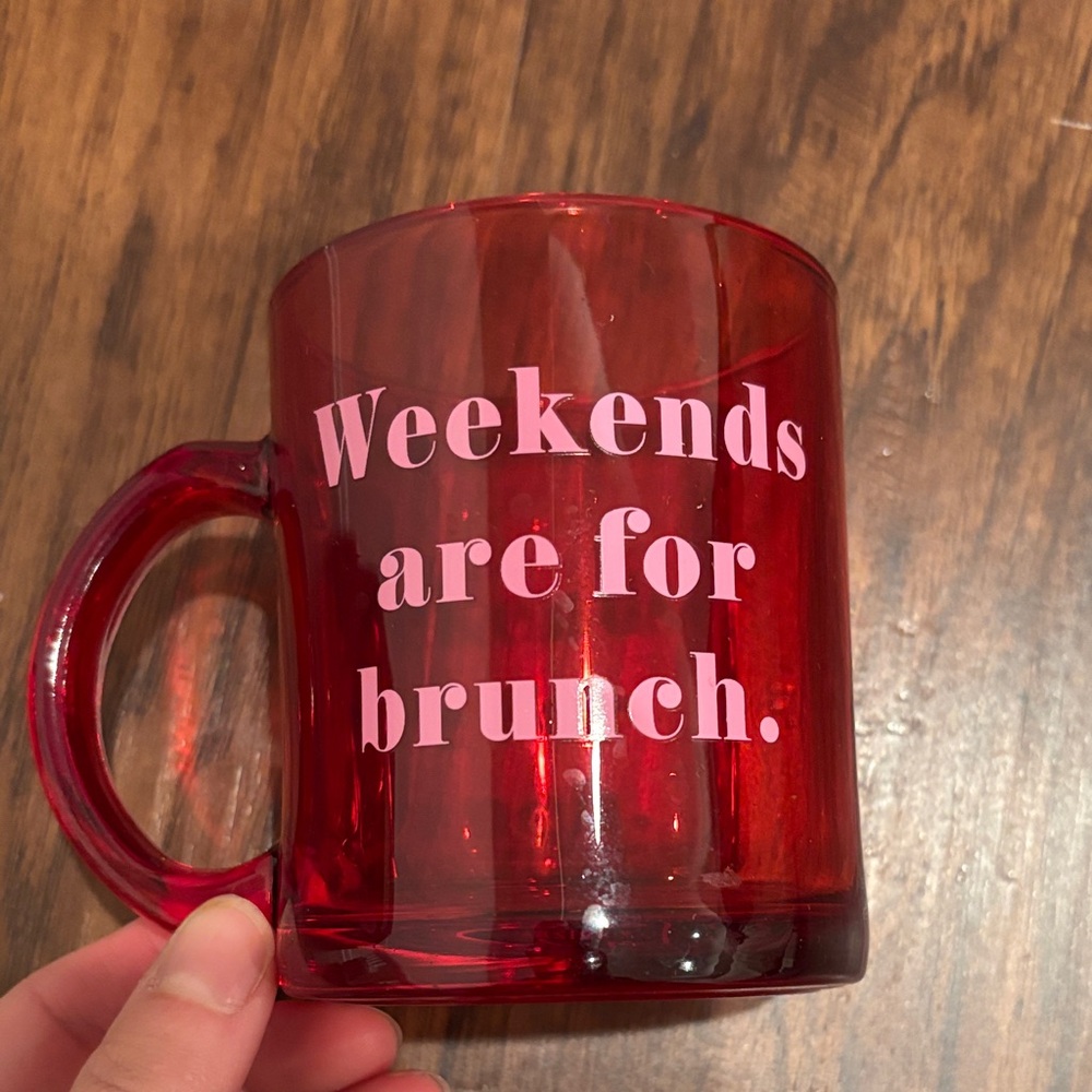 Slant “Weekends are for brunch” glass mug